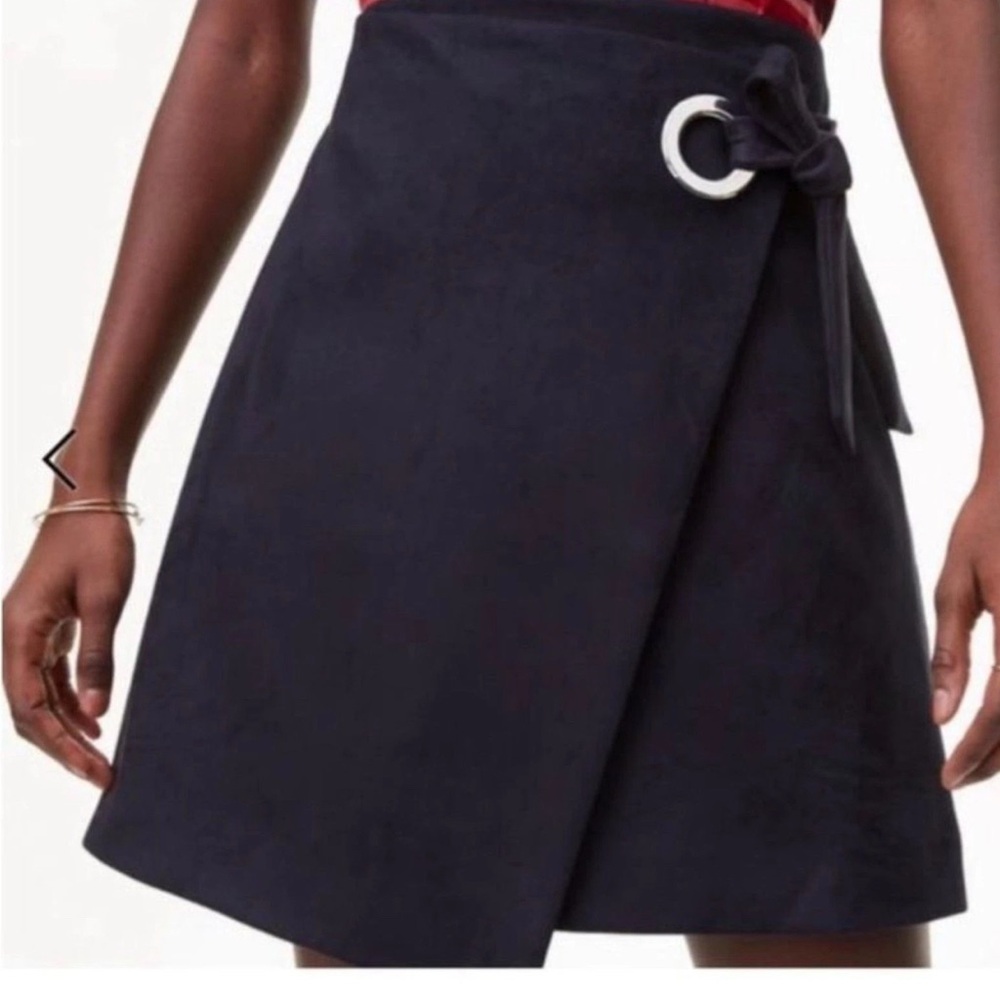 Loft, Navy blue faux suede Elegant Wrap Skirt, size 10.